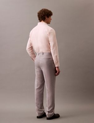 formal gray relaxed linen pleated trousers for men calvin klein