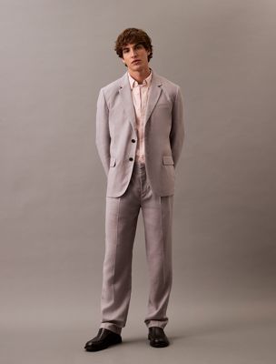 formal gray relaxed linen pleated trousers for men calvin klein