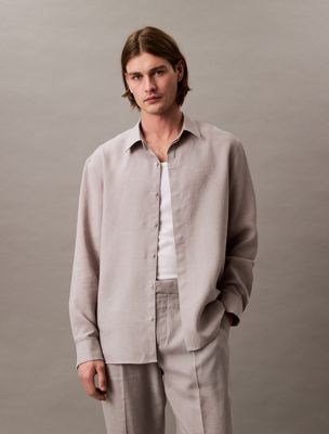 grey linen blend shirt for men calvin klein