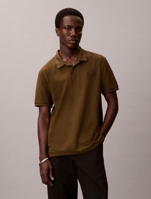 brown cotton piqué polo shirt for men calvin klein