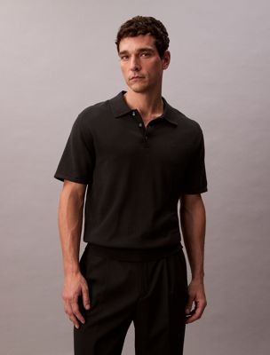 black pima cotton knit polo shirt for men calvin klein