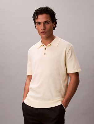 yellow pima cotton knit polo shirt for men calvin klein