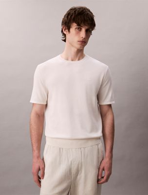 beige pima cotton short sleeve jumper for men calvin klein