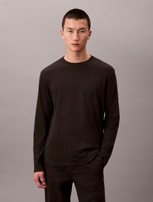 black supima cotton interlock long sleeve tee for men calvin klein