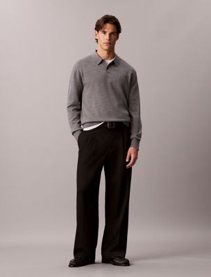grey polotrui van merinowol voor heren - calvin klein