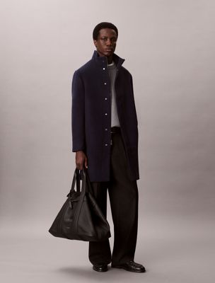blue wool blend car coat for men calvin klein