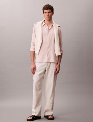 camisa de mezcla de lino pink de hombres calvin klein