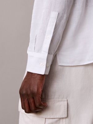brilliant white solid linen blend classic shirt for men calvin klein