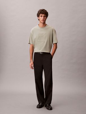 t-shirt relaxed emblématique en coton interlock haut de gamme avec logo beige pour hommes calvin klein