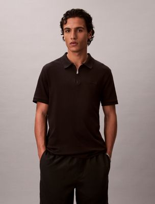 black slim zip neck polo shirt for men calvin klein