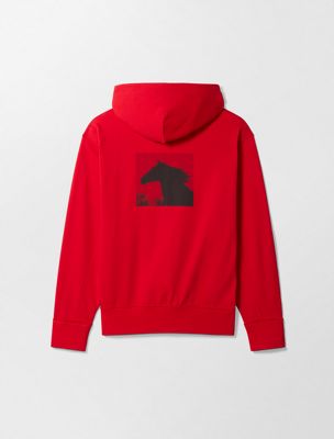 felpa con cappuccio con zip integrale in spugna - capodanno lunare chinese red da uomini calvin klein