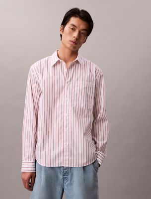 multi cotton poplin striped shirt for men calvin klein