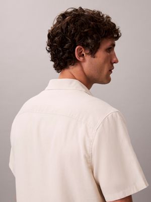 oatmeal linen blend classic button-down shirt for men calvin klein