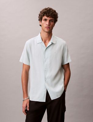 camisa de manga corta de mezcla de lino grey de hombres calvin klein