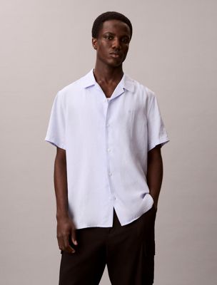 camisa de manga corta de mezcla de lino blue de hombres calvin klein