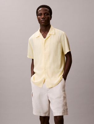 camisa de manga corta de mezcla de lino yellow de hombres calvin klein