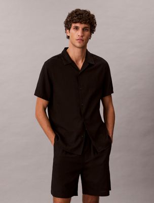 camisa de manga corta de mezcla de lino black de hombres calvin klein