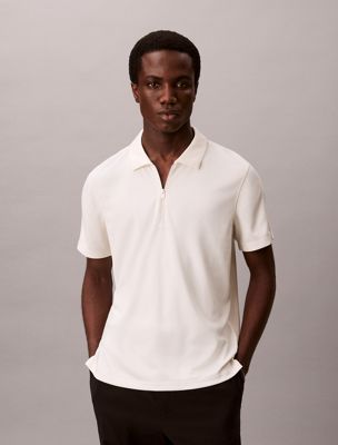 white slim stretch mesh polo shirt for men calvin klein