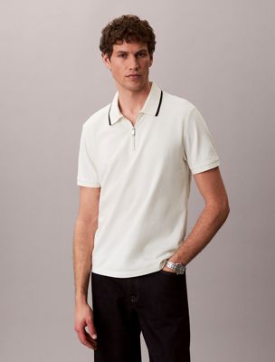 polo de piqué de algodón white de hombres calvin klein