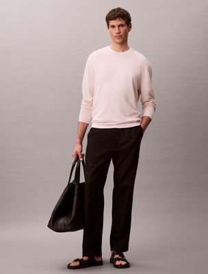 jersey de mezcla de lino con cuello redondo beige de hombres calvin klein