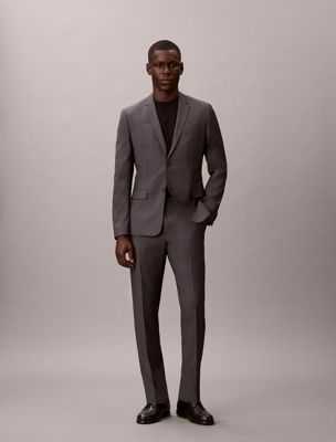 grey slim wool textured suit trousers for men calvin klein