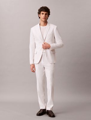 white schmaler blazer aus leinen-mix für herren - calvin klein