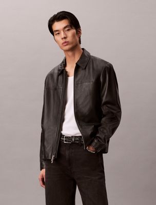 black nappa leather jacket for men calvin klein