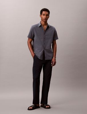black straight seersucker trousers for men calvin klein