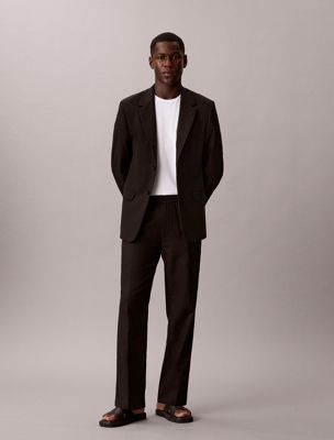 black linen cotton drawstring trousers for men calvin klein