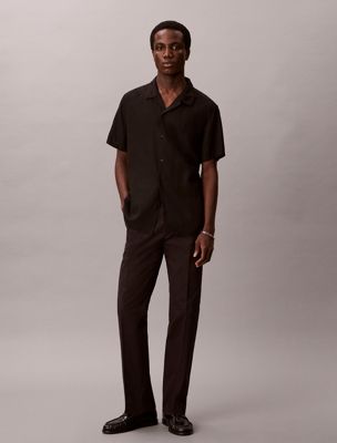 black straight cotton sateen chino trousers for men calvin klein