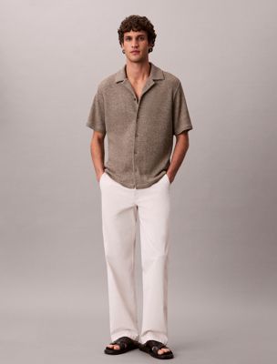 chemise à manches courtes en maille texturée brown pour hommes calvin klein