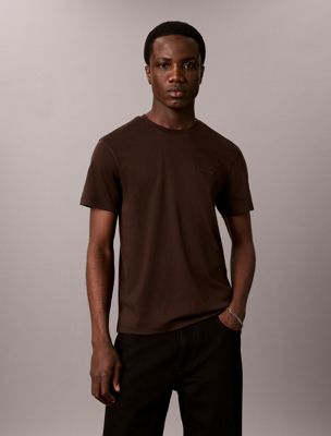 t-shirt slim in cotone con stemma brown da uomini calvin klein