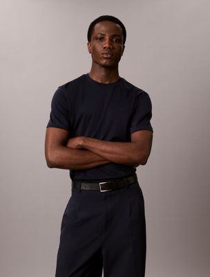 t-shirt slim in cotone con stemma blue da uomini calvin klein