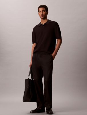 black poloshirt aus weichem pointelle-strick für herren - calvin klein