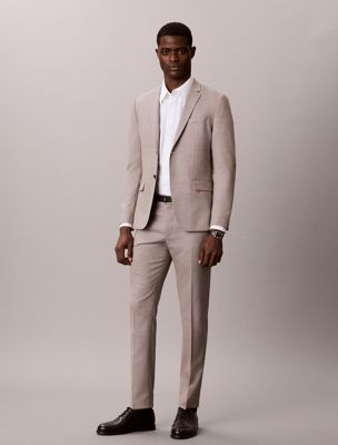 pantaloni da abito testurizzati in lana slim brown da uomini calvin klein