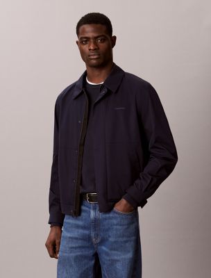 blue matte twill zip-up blouson jacket for men calvin klein