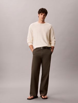 grey relaxed cotton dobby trousers for men calvin klein
