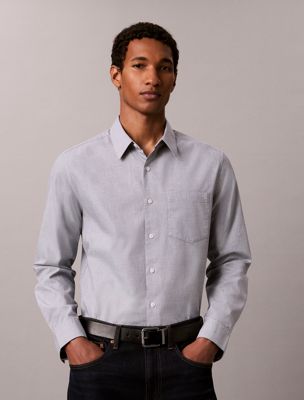 blue oxford button-down shirt for men calvin klein