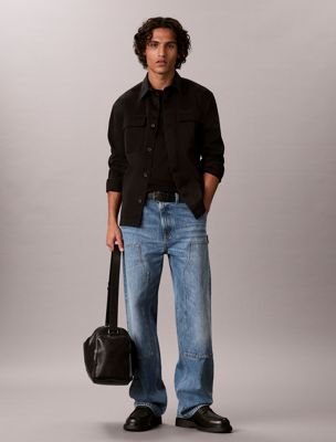 black cotton twill utility overshirt for men calvin klein