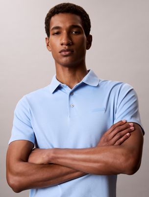 blue slim cotton badge polo shirt for men calvin klein