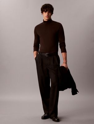 brown long sleeve roll neck t-shirt for men calvin klein