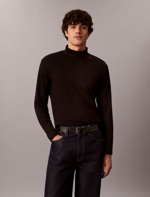 black long sleeve roll neck t-shirt for men calvin klein