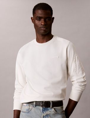 beige utility-sweatshirt aus materialmix für herren - calvin klein