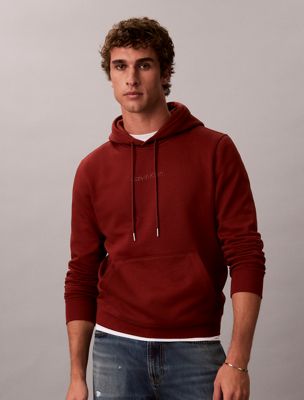 burgundy logo-hoodie aus fleece mit grafischem print für herren - calvin klein