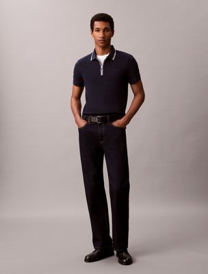 blue slim cotton zip polo shirt for men calvin klein