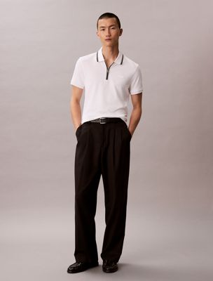polo slim zippé en coton white pour hommes calvin klein