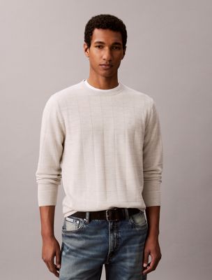 grey merino-wollpullover mit gittermuster für herren - calvin klein