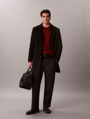 burgundy kabelgebreide trui van wolmix voor heren - calvin klein