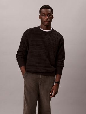 black wool blend cable knit jumper for men calvin klein