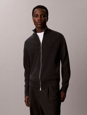 black cardigan mit reißverschluss aus merinowolle für herren - calvin klein
